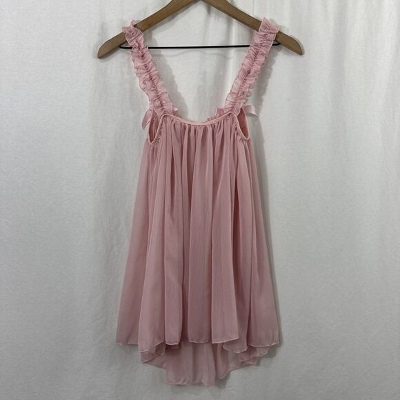 Unbranded Pink Sheer Ruffle Bow Chemise Babydoll Night Dress Womens L Romantic - Picture 2 of 8